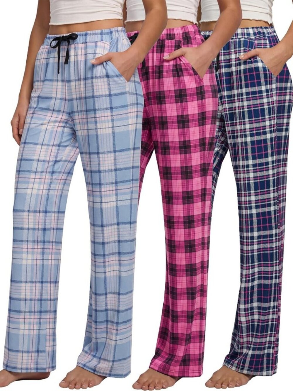 Cozy 3-Pack Women's Plaid Pajama Pants with Pockets | Comfy Lounge Bottoms
